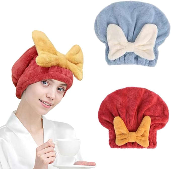 Jenmex 2 Pack Hair Towel Wrap,Super Absorbent Hair Towel Wrap for Wet Hair. Soft and Quick Drying Hair Wrap Towels Cap for Women, All Hair, Types,Anti Frizz (Blue & Red)