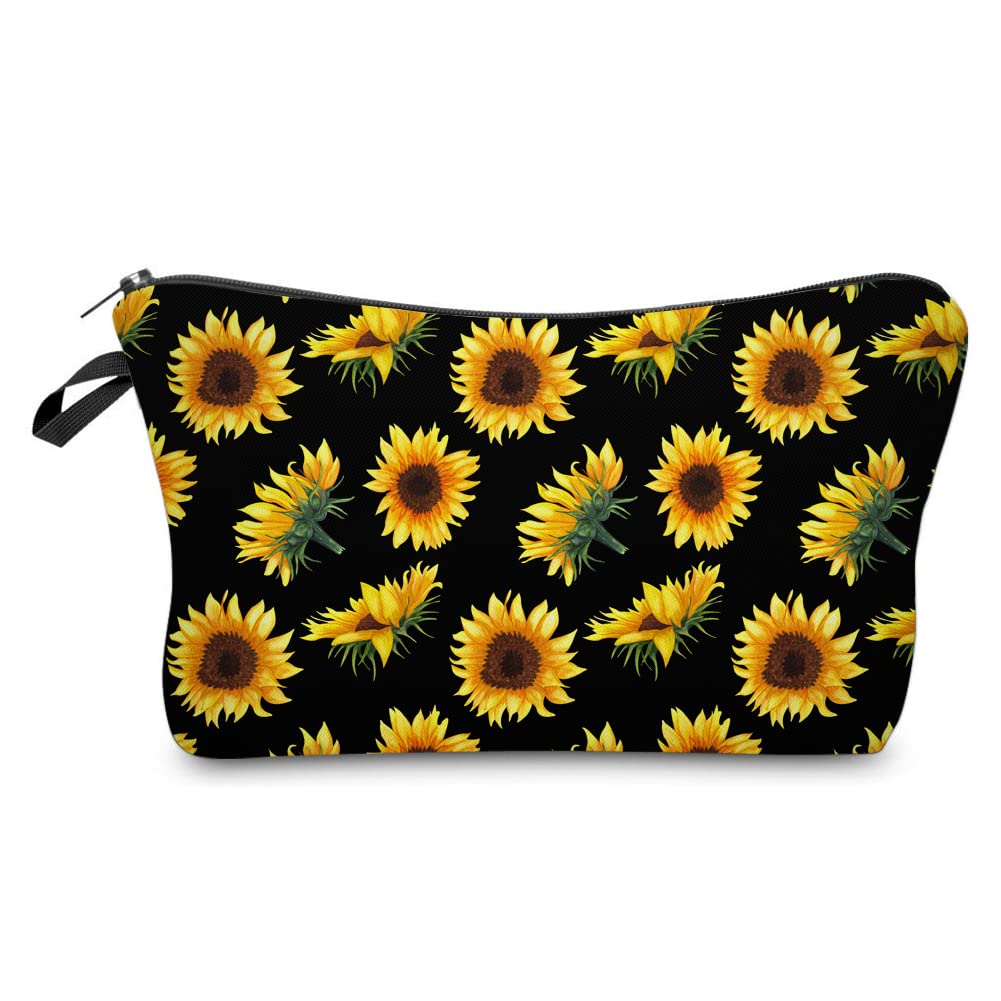 Deanfun Makeup Case Small, Cosmetic Zipper Bag Waterproof for Purse Mini, Women Cute Traveling Accessories Pouch for Ladies Thanksgiving Gifts(Sunflower D2-52355)