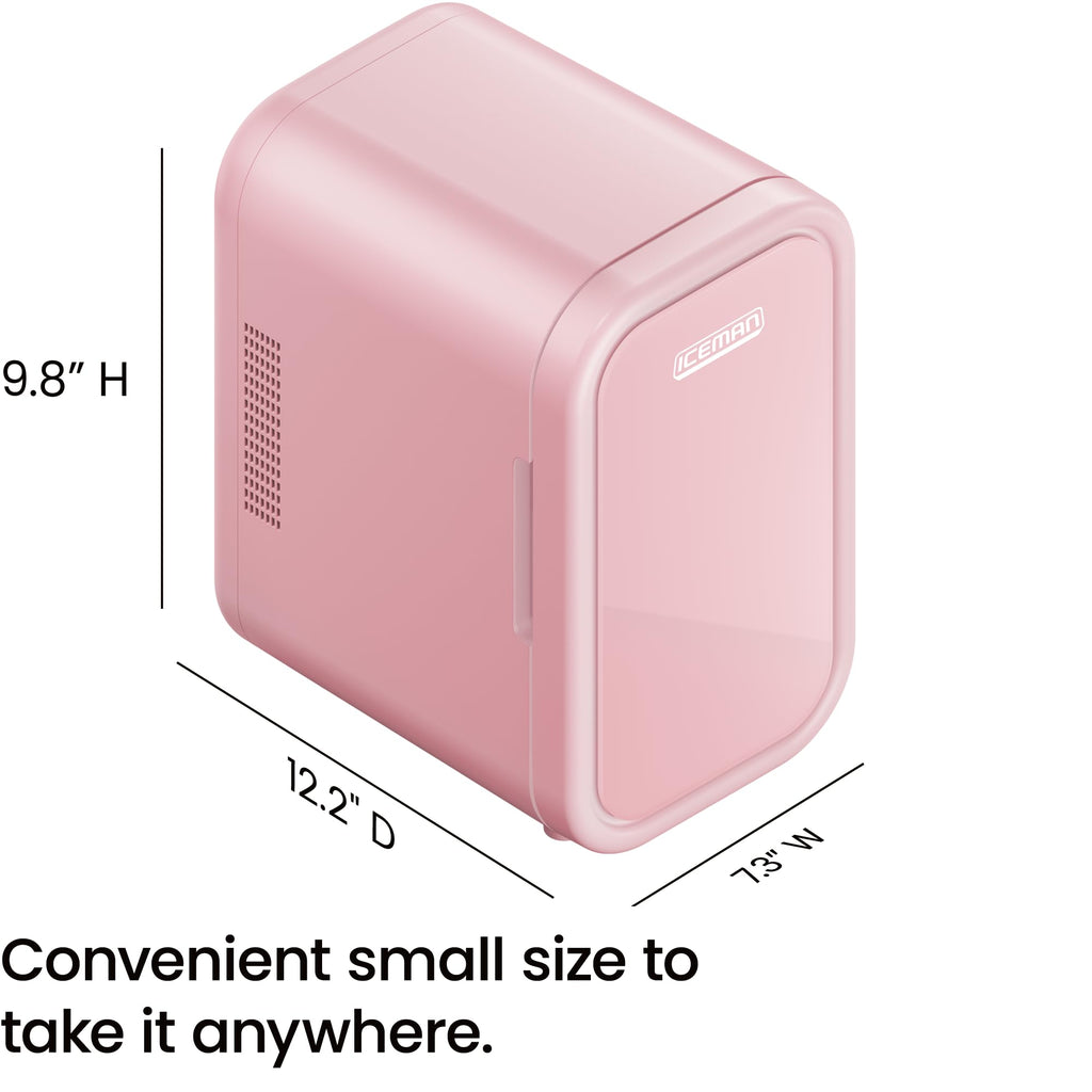 Iceman Portable Mini Fridge – Fits 8 x 12 oz Cans, Cooler and Heater Mini Fridge for Bedroom, Car, Office, Dorm and Skincare, AC/DC Car Plug-Compatible - Pink