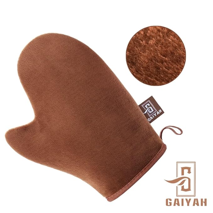 GAIYAH Self Tanning Mitt Applicator Kit, Self Tanner Mitt Set Includes Self Tanner Back Applicator, Exfoliator Glove and Finger Face Tanning Glove