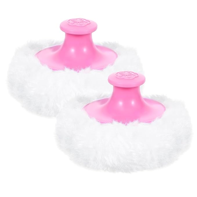 WLLHYF 2 Pcs Fluffy Large Body Cosmetic Face Loose Powder Applicator Handle Foundation Puff Pad Washable Beauty Application Tool for Women