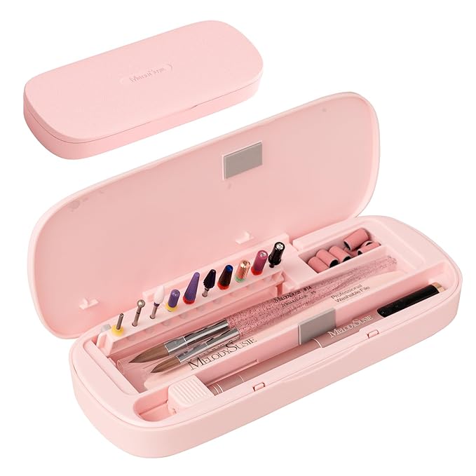 MelodySusie Acrylic Nail Tool Storage Box, Portable Dustproof Stand Displayer Holder Organizer Container Manicure Efile Accessories Nail Drill Kit Case, Travel Salon Home