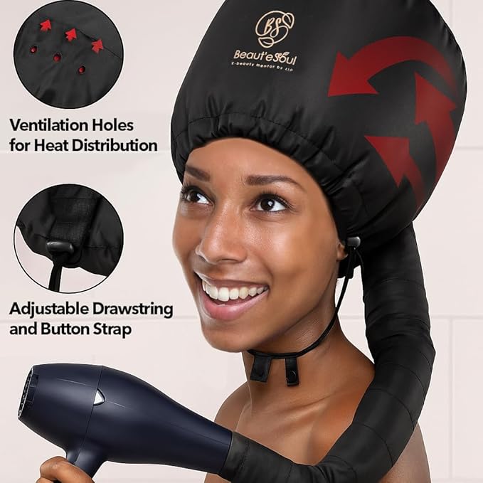 Beauté Seoul Hooded Hair Dryer Attachment - Soft Bonnet for Fast Blow Drying