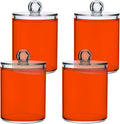 Orange Red Qtip Holder Organizer Dispenser Cotton Swabs Cans Plastic Jars with Lid Set 4 Pack Bathroom Storage Canister for Cotton Ball Floss Cotton Pads