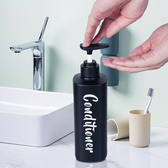 AUMIO 16.9oz Bathroom Soap Dispenser Set, Refillable Shampoo and Conditioner Bottles, Empty Bottles with Pump for Shampoo, Conditioner, or Body Wash, Matte Black Shower Dispensers, Set of 3