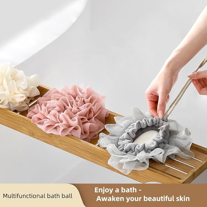 Washcloth Loofah Combo 2-in-1 Loufee Wash Cloth That Holds Bar Soap-Exfoliation Mesh Shower Ball for Body Wash&Smooth Skin+Free Loofah Dish Towel (Upgrade Round 2Pcs(Bigger and Softer))