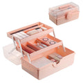 RAMFIYN Pink Makeup Storage, Pink Tackle box for Women with Handle. Cosmetic Storage Box Organizer, Portable 3 Layers Makeup Case for Home