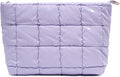 Beayuva Puffer Quilted Makeup Bag Cosmetic Bag Travel Portable Puffy Checkered Toiletry Pouch Skincare Organizer Purse (Purple)