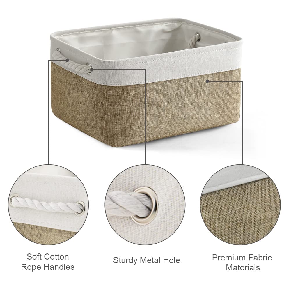 TheWarmHome Storage Basket for Shelves - 1 Pack 14x10x6.7 inch Collapsible Storage Bins Storage Boxes for Organizing for Laundry Closet Gift Cloth Nursery (Whiet & Khaki)