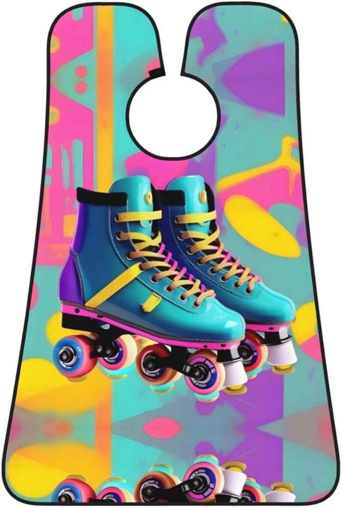 NOUZU Retro Colorful Roller Skates Print Beard Bib Apron For Men, Beard Hair Catcher For Men Shaving Trimming,Beard Cape Cloth