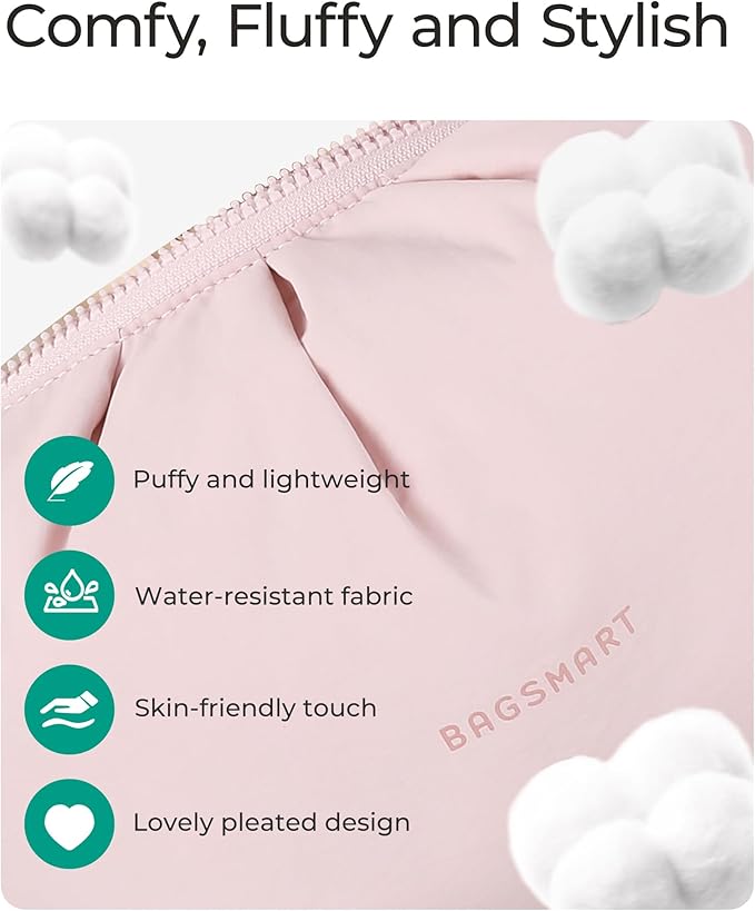 BAGSMART Makeup Bag Travel Makeup Bag, Cute Make Up Bag, Large Capacity Cosmetic Bags for Women, Wide-open Makeup Pouch Travel Essentials Toiletries Accessories Brushes (Camel)