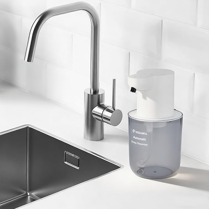 Automatic Foaming Soap Dispenser Touchless: 13.5oz Wall Mount/Countertop Foam Soap Dispenser, Type-C Rechargeable – Suitable for Bathroom, Office, Hotel (White)