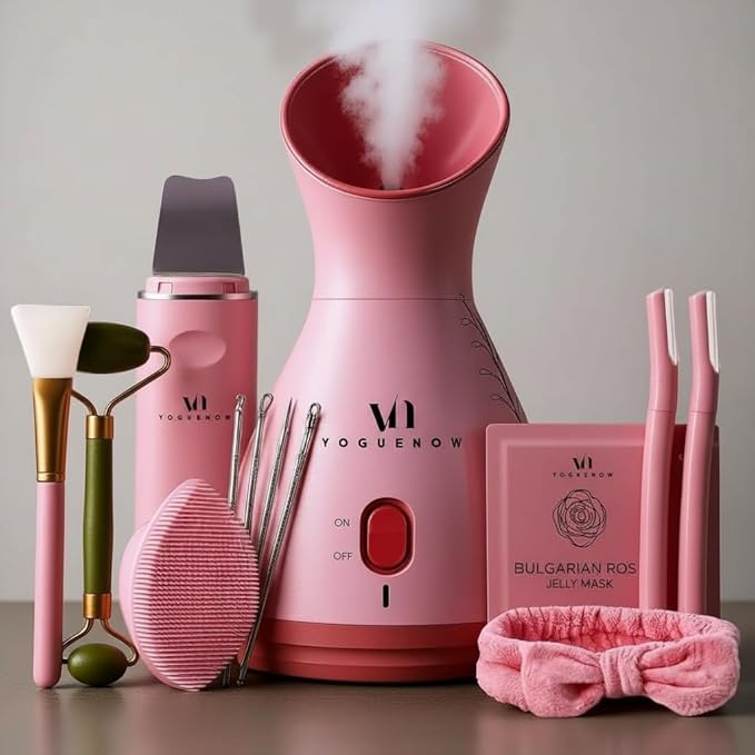 Facial Steamer Spa Kit with Complimentary 17 Skin Care Tools | Face Steamer for Facial Deep Cleaning with Towel Warmer & Humidifier Mode| Self Care Gifts for Women, Spa Gifts, Birthday Gifts for Women