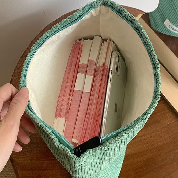 SxoSyo Corduroy Makeup Bags, Cosmetic Pouch for Purse, Green