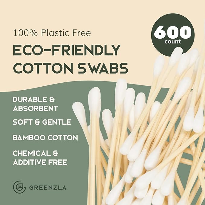 600 Pack Organic Cotton Swabs Natural Cotton Swabs for Ears Cruelty-Biodegradable All Natural Chlorine-Free & Comes with Eco Friendly Cotton Swab Holder