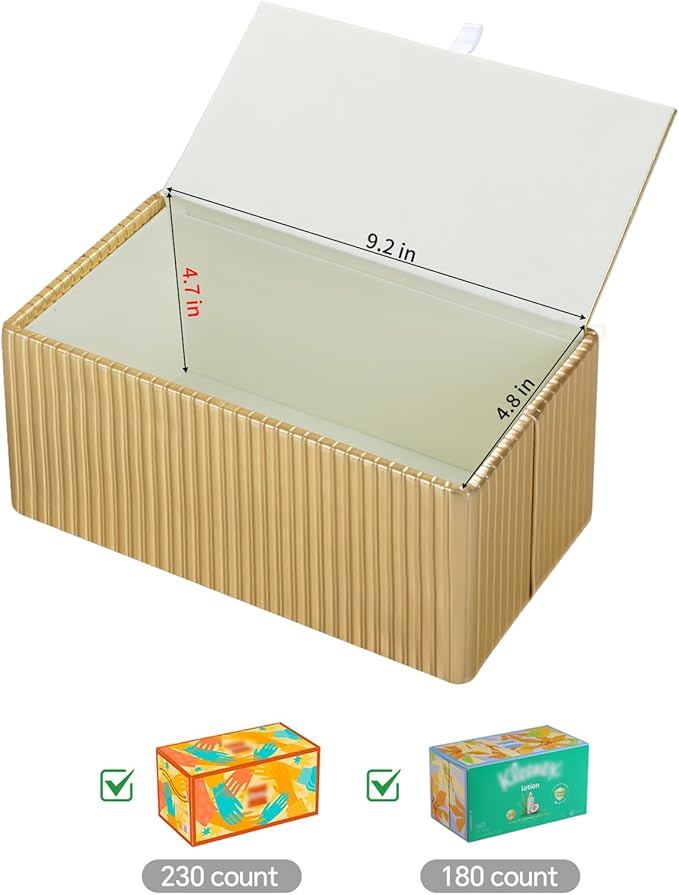 MEIBOOCH PU Leather Tissue Box Cover Square, Cube Tissue Box Holder with Magnetic Closure, Decorative Tissue Holder for Bathroom Bedroom Office (Gold, Rectangle Height of 4.7 in)