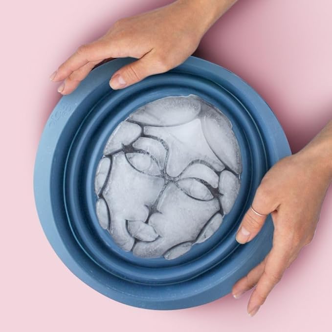 Icy-Mojo Facial Cold Plunge™ | Collapsible Silicone Ice Facial Bowl with Built-in Ice Tray | Portable Face Ice Bath for Skin Tightening, Puffiness, Acne Relief & Glow (Soft Pink) (Baby Ice)
