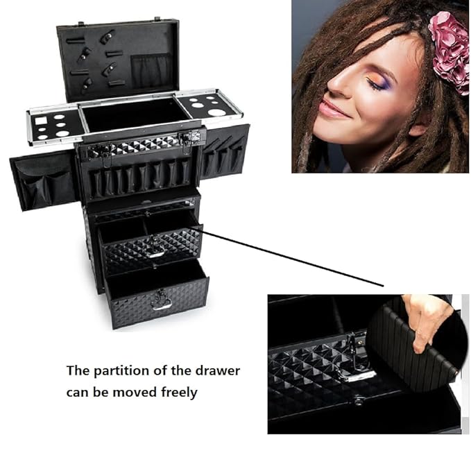 CNCEST Beauty Salon Luggage, Rolling Lockable Hair Stylist Travel Case Hairdressing Trolley Stylist Beauty Salon Cosmetic Luggage Travel Organizer Tool Box with Hair Dryer Holder
