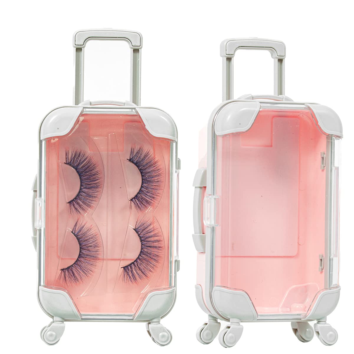 Fake Eyelash Organizer Case Eyelash Extension Mini Suitcase Lashes Organizer Packing Makeup Container Luaage Box for Women Travel Eyelash Tray (Pink)