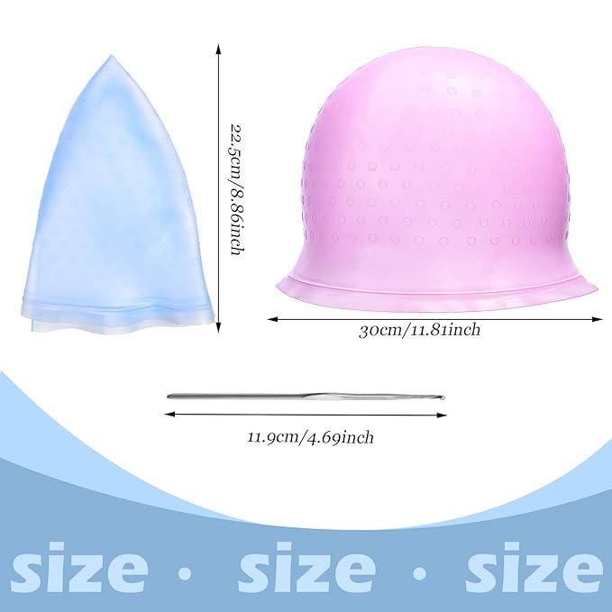 WILLBOND 3 Pcs Hair Coloring Highlighting Cap Reusable Silicone Highlight Cap with Metal Hook Multicolor Pull Through Hair Dye Caps for Home Salon Hairdressing Tools