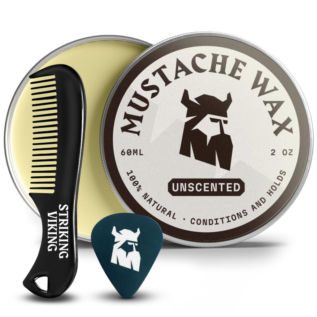 Striking Viking Mustache Wax Kit with Comb - 2 Oz, Unscented, Strong Hold