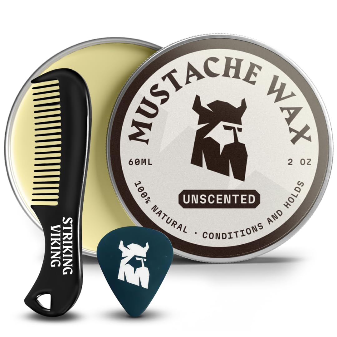Striking Viking Mustache Wax Kit with Comb - 2 Oz, Unscented, Strong Hold