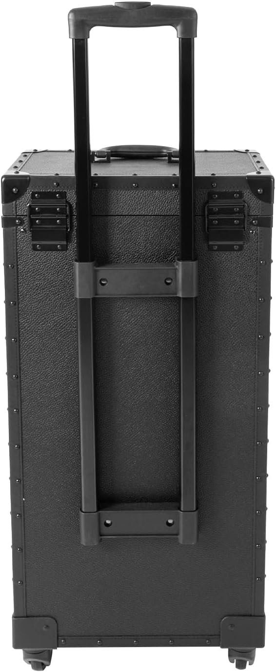 LXYIUTRW Bepritm Rolling Makeup Case, Large Retro Train Case Hairdressing Trolley with Universal Casters & Combination Lock, Travel Hair Tool Organizer for Barber, Beauty Stores, Nail Salons (Black)