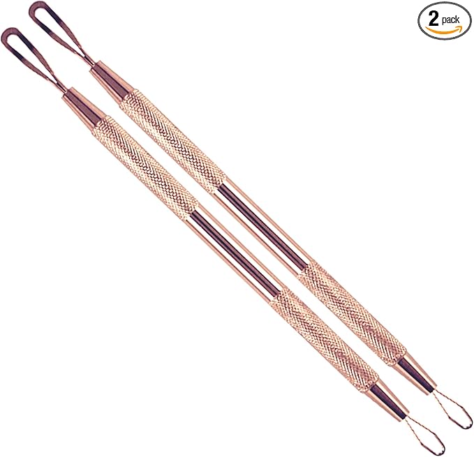 2 Professional Stainless Steel Blackhead Remover Blemish Extractor Tool – Acne Skin Nose Face Tzone Whitehead Zit Pimple Popper Comedone Pustule Removal Double Ended 2 in 1 Nonslip