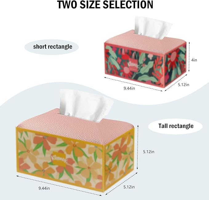 PARIERIS Tissue Box Cover PU Leather Tissue Holder Rectangle Facial Tissue Case Tissue Box Organizer Dispenser for Bathroom, Kitchen, Home, Office, Tabletop (SoftPink, Short)
