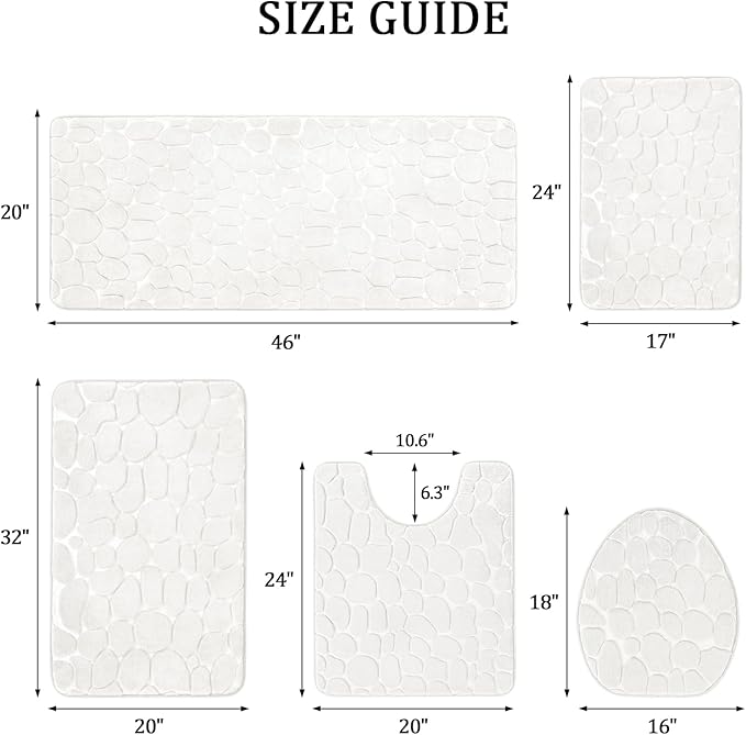 YIHOUSE Bathroom Rugs Mat Set, Memory Foam Bath Mat 5 Piece White