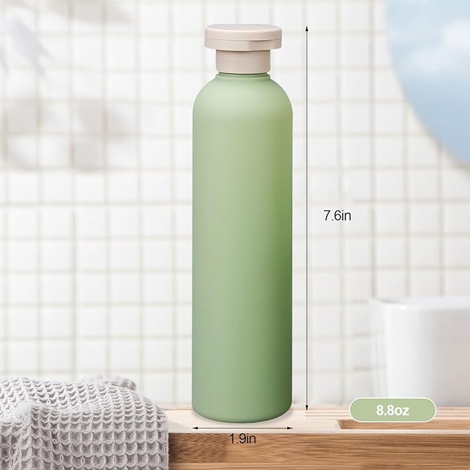Harewu 3Pcs 8.8oz Flip Top Squeeze Bottles,Reusable and Refillable Leak Proof Travel Bottles,For Lotions,Facial Creams,Shampoos,Hair Conditioner (Green)