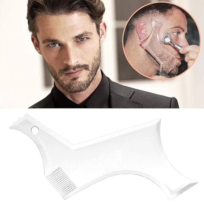 Beard Shaper Template Shaping Tool, Premium Quality Template Shaping for Goatee Mustache Sideburns Facial Hair Trimming Grooming Guide for Men Jaw Cheek Neck Line Symmetric Curve