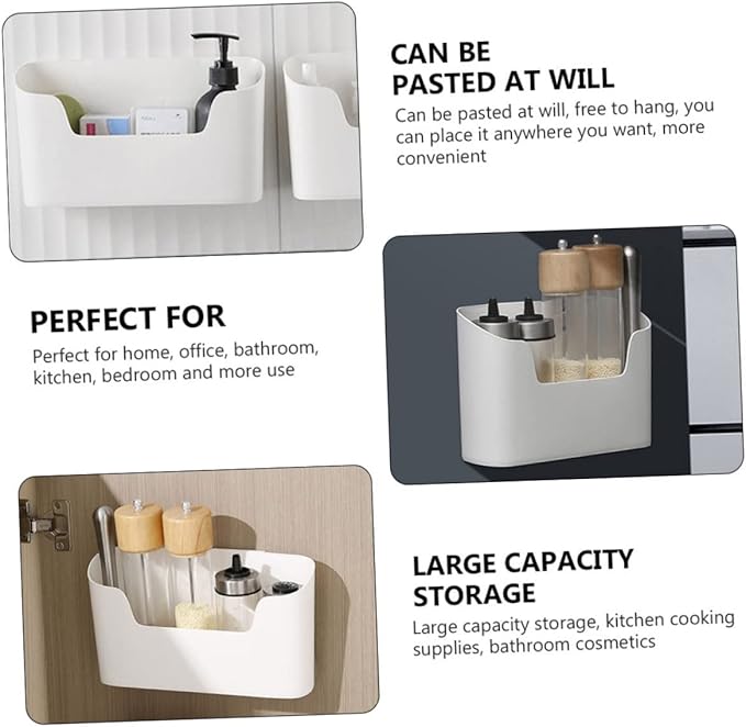 PRETYZOOM Multi-Function Hanging Storage Box for Kitchen and Bathroom Adhesive Wall-Mounted Organizer Refrigerator Side Shelf Space-Saving Container for Sundries and Cosmetics