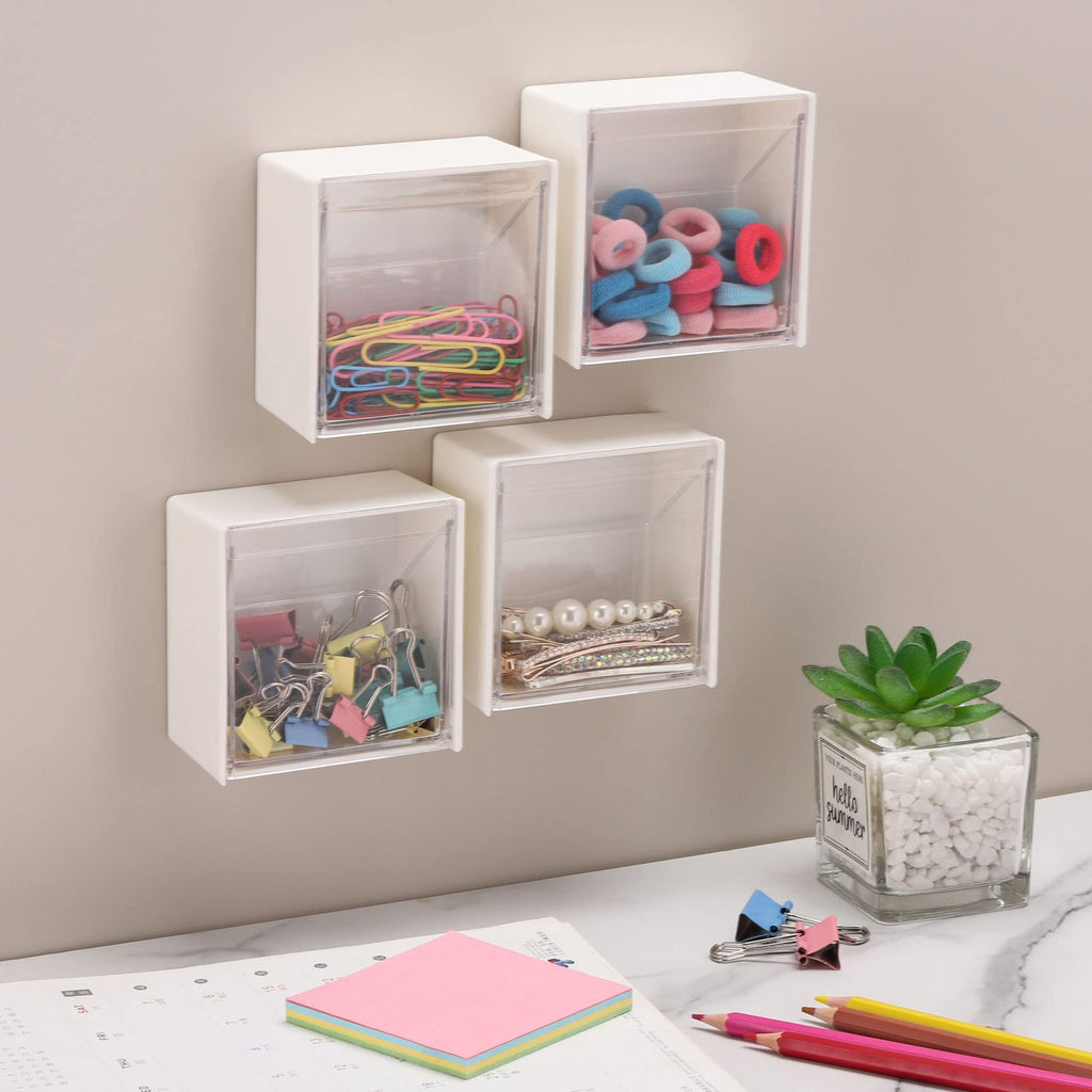 Tecbeauty 4PCS Cotton Pads Holder Dispenser, Wall Mounted Cotton Ball Organizers and Storage Box Rounds Jar Containers for Cotton Ball, Floss, Hairpin, Rubber Band, Clip（3.35in x1.8in x3.35in）