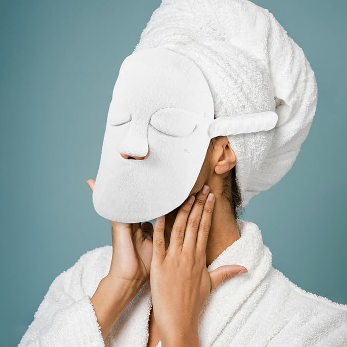 SAFIGLE Hot Compress Face Towel Mask 9.05X9.05In Thickened Double-Layer Reusable Facial Steamer Towel with Secure Fit Rope for Skin Care and Hot Cold Therapy