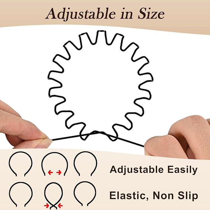 Hair Band for Men Metal Headbands Wavy Elastic Hairband, Simple Spring Hair Hoop Non Slip suitable for Sports and Daily Use. (3 Pcs)