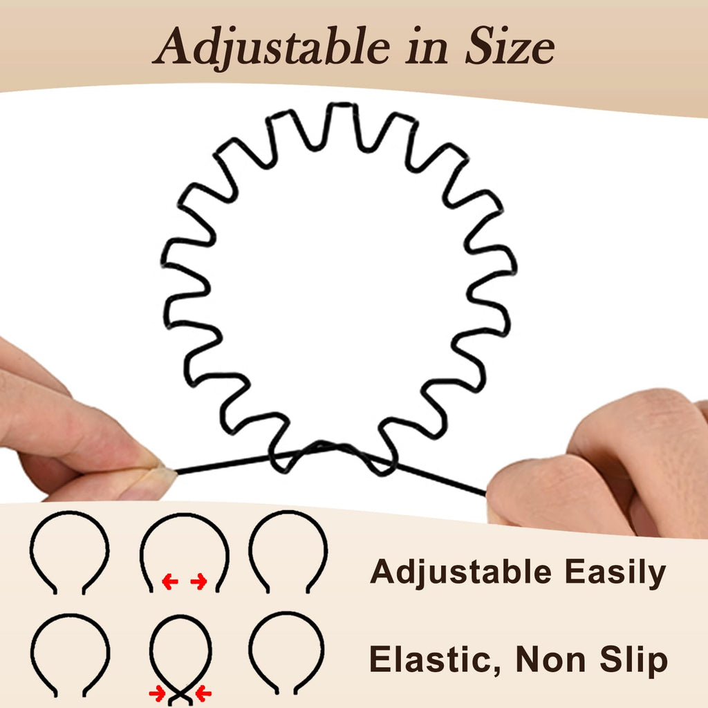 Metal Headband for Men, Zigzag Wire with Teeth, Non-Slip Adjustable 6 Pack