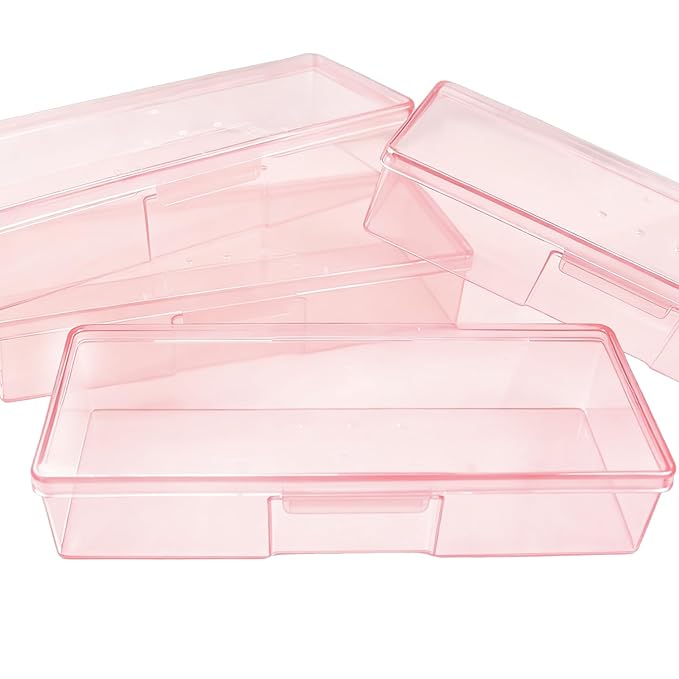 Suseniii Plastic Nail Storage Manicure Tool Box, 4PCS Storage Personal Box Nail Implement Storage Box Organizer Case Box for Nail Art Pedicure Supply (Pink-4pcs, Large)