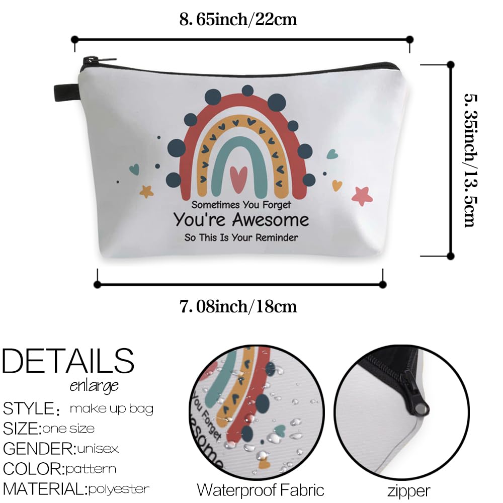 Deanfun Small Makeup Case - Cute and Waterproof Cosmetic Bag for Women(Rainbow, Sometimes You Forget That You'Re Awesome, So This Is Your Reminder D5-56372)