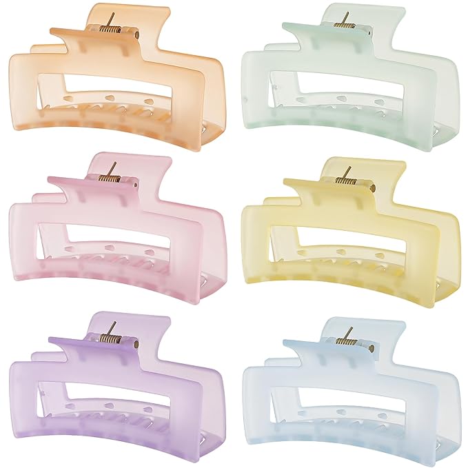 Sisiaipu 3.5 Inch Medium Hair Accessories - 6 Pack Square and Rectangle Banana Jaw Clips for Women and Girls - Ice Cream