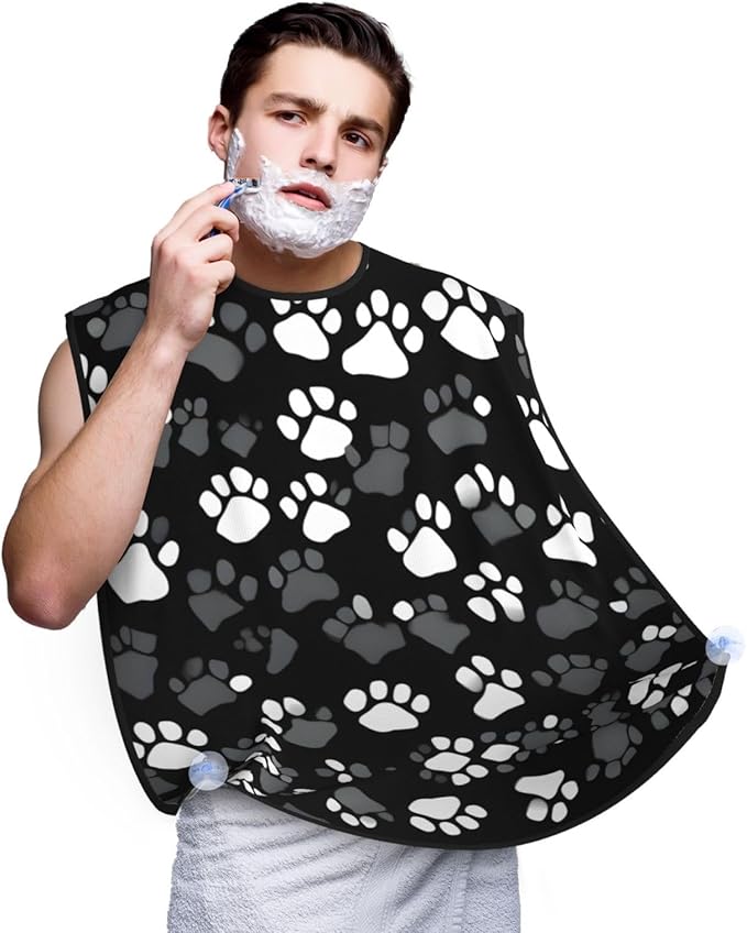 Black And White Paw Print Print Beard Bib Apron For Men, Beard Hair Catcher For Men Shaving Trimming,Beard Cape Cloth