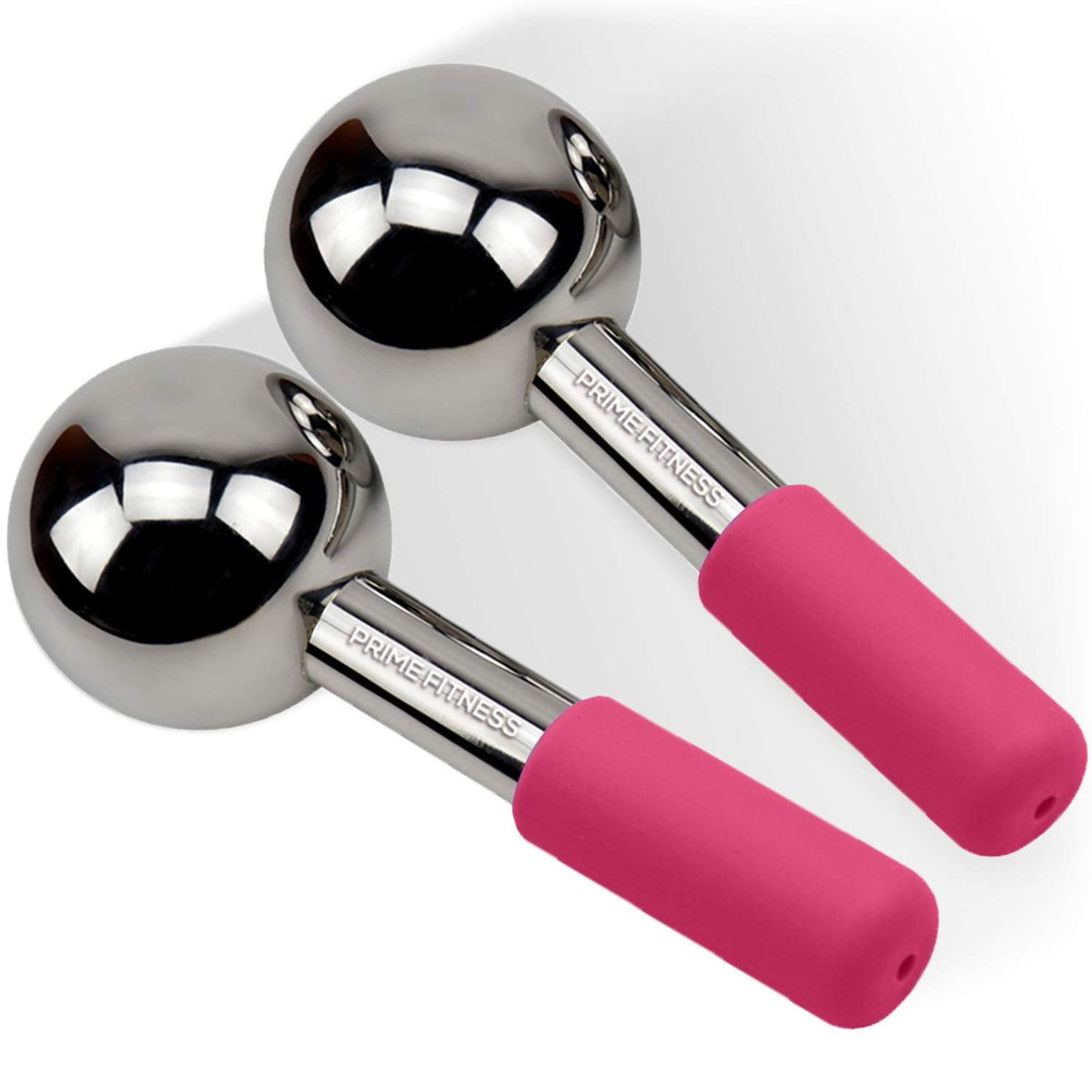PRIME Fitness Ice Globes for Facials | Unbreakable Steel Cooling Roller | Cryo Sticks for Face | Massager for Face Neck & Eyes | Skin Care for Dark Circles, Puffiness, Wrinkles, (Silver)
