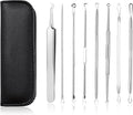 GERY Blackhead Remover Pimple Popper Tool Kit, 8 PCS Professional Stainless Steel Acne Needles, Comedone Extractor Whitehead Removal, Zit Popping Treatment & Pore Cleaner Set with Leather Case