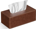 GOLRANLYE Tissue Box Cover Rectangular 9.8"(L) x 5.3"(W) x 4.3"(H) Refined Modern PU Leather Facial Tissue Dispenser Box Holder for Dresser Bathroom Decorative (Brown)