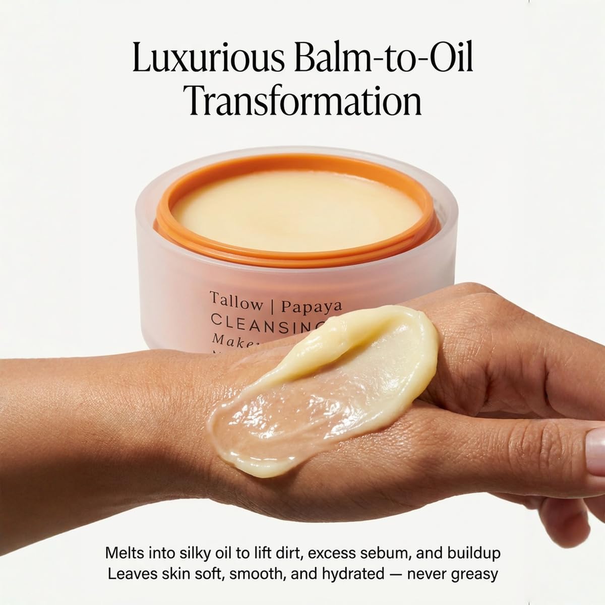 Tallow Cleansing Balm - With Grass-fed Beef Tallow, Papaya Enzyme | Waterproof Makeup Remover Balm | Natural Face Cleanser Oil | Sulphate Free | for sensitive skin, MADE IN USA - 3.5 oz/ 100 g