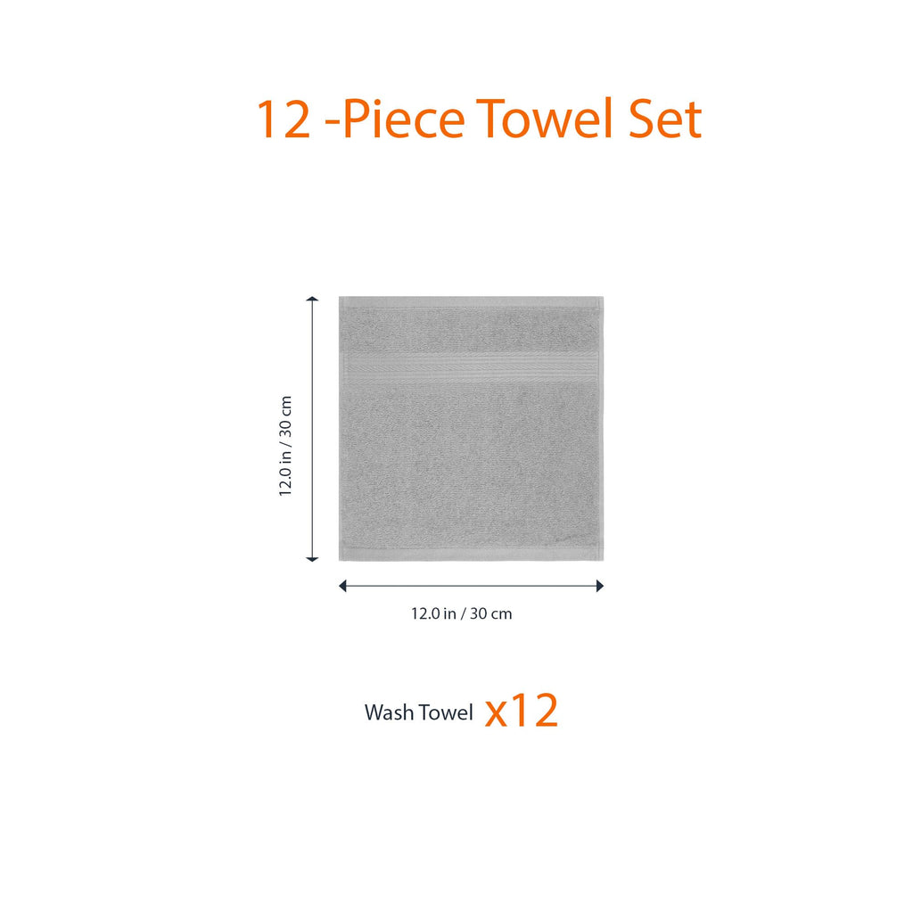 Amazon Basics Highly Absorbent Cotton Washcloths for Bathroom, Machine Washable, Fade-Resistant, 12 x 12 inches, Gray, 12-Pack