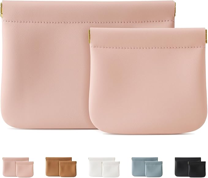 MEIBOOCH 2 Pack Small Makeup Bag for Women, New Organosilicon Super Fiber PU Leather Mini Cosmetic Bag for Travel, Coin Purse Organizer Storage Pouch (No Phrase Printed, Pink)