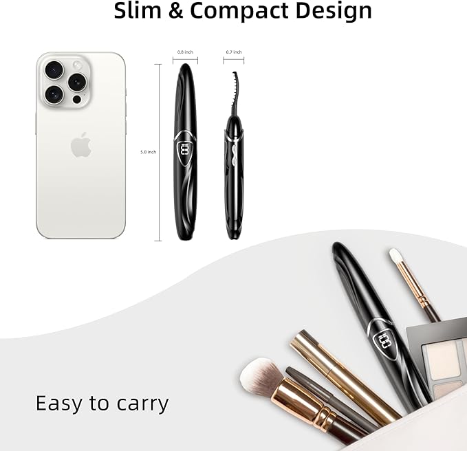 EYECURL Heated Eyelash Curler, Heated Lash Curler, Accurate Temperature Control Electric Eyelash Curler Heated - Intelligent Power Off, Natural Makeup (Black/Silver, S600-148MM)