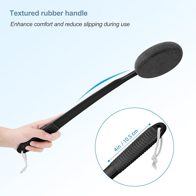 Lotion Applicator for Back, Feet & Legs, Long Plastic Handle Moisturizer Cream, Self Tanning, Sunscreen, Ointment, Medicine Back Applicator for Elderly Men or Women with 4 Washable Pads (Dark)