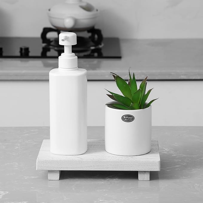Wood Bathroom Tray Farmhouse Decor Kitchen Soap Holder, 9"x6" White